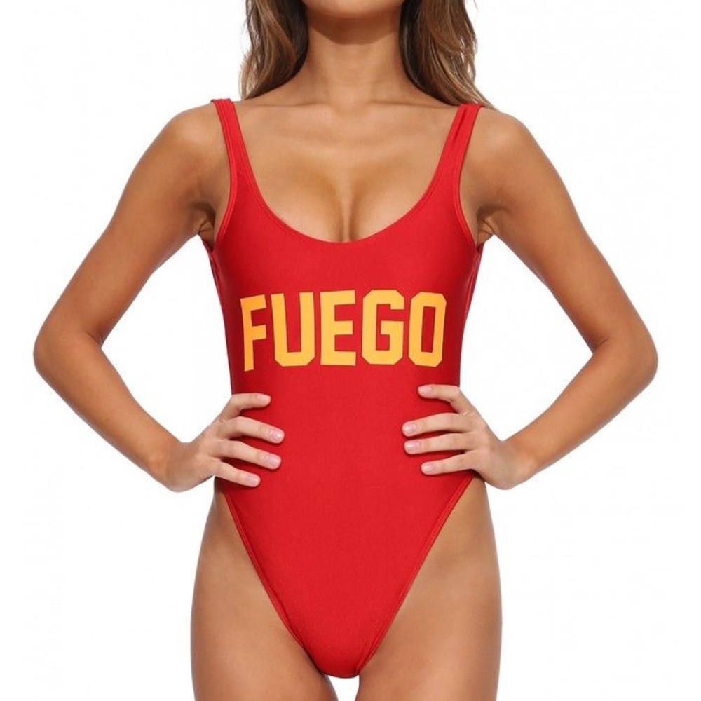 NWOT Fuego red one piece high swim